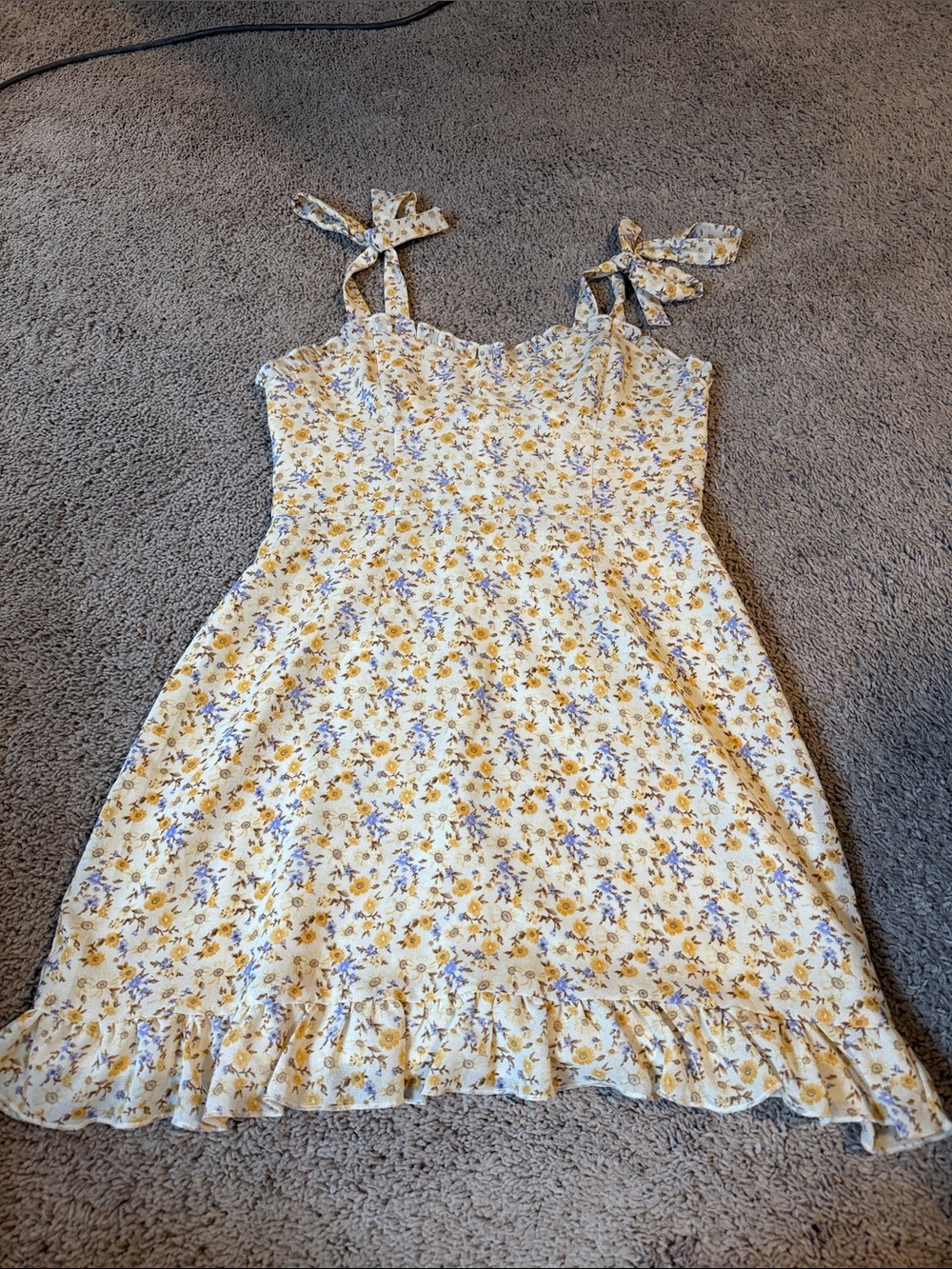 Floral Tie-Shoulder Yellow & Blue Sundress